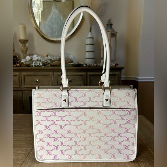NWT Juicy Couture Bling Logo Tote Bag Pink White Chain Handle Purse HTF - Picture 5 of 14